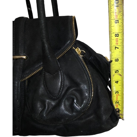 Botkier Black Leather Gold Hardware Zipper Accent Satchel Shoulder Bag - Picture 15 of 16